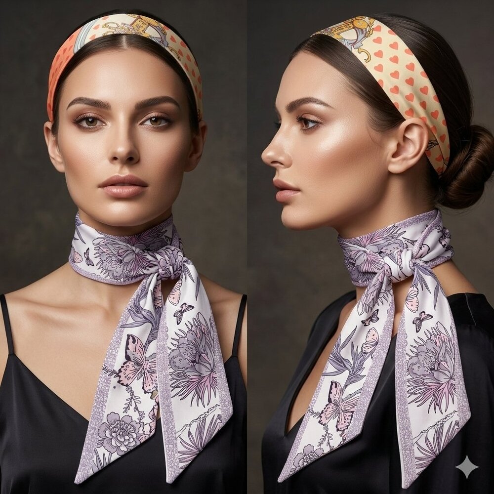 NEW Twilly Orange Beige Yellow 33.5x2 inches & Pink Lavender Gray 38x2.25 inches - Picture 3 of 5